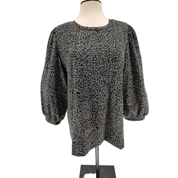 Ann Klein Woman's Pullover Gray Black Sparkle Tunic Size 1X Stretch 3/4 Sleeves - Picture 1 of 10